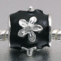 EB339 - Black bead with silver flower - Click Image to Close